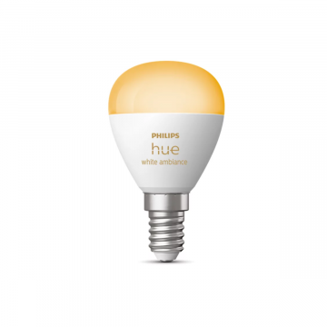 Philips Hue slimme E14 lamp | White Ambiance, 470 lumen, dimbaar 2200-6500K. Compacte LED kogellamp voor sfeervolle slimme verlichting.